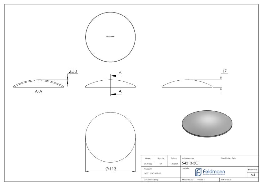 Gewölbte Schale Ø 113x2,5mm, V2A