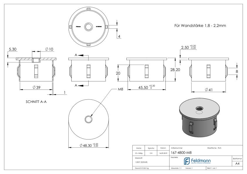 Stahleinschlagkappe, für Rohr 48,3mm