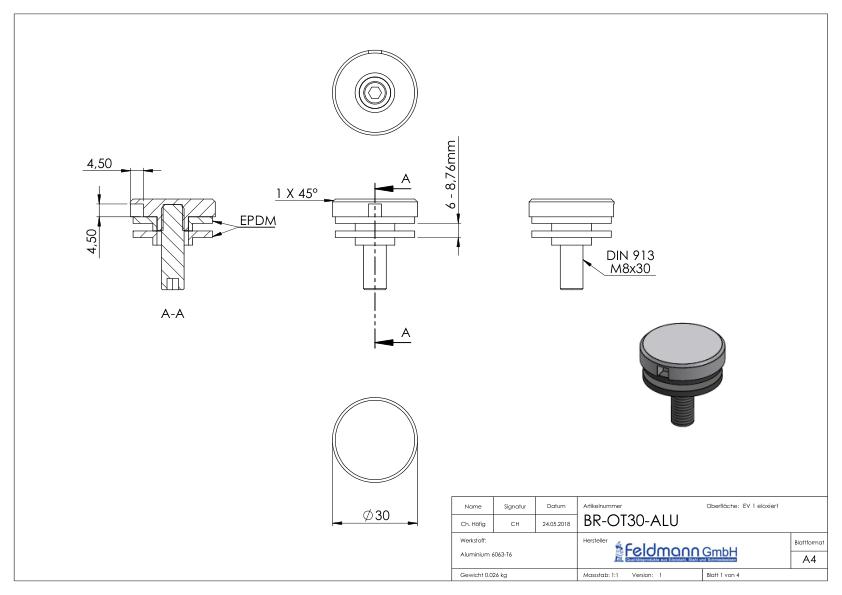 Glaspunkthalter Ø 30mm, passend zu Brenk-Halter, ALU Glaspunkthalter Ø 30mm, passend zu Brenk-Halter, ALU