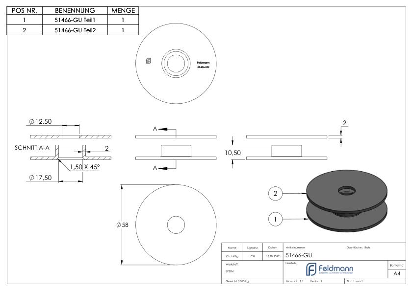 Gummischeibe (Paar) Ø 58 x 2mm, EPDM Gummischeibe (Paar) Ø 58 x 2mm, EPDM