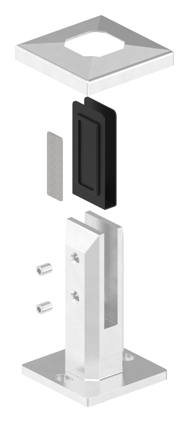 Bodenglashalter eckig, für Glas 12 - 12,76mm, V4A Bodenglashalter eckig, für Glas 12 - 12,76mm, V4A