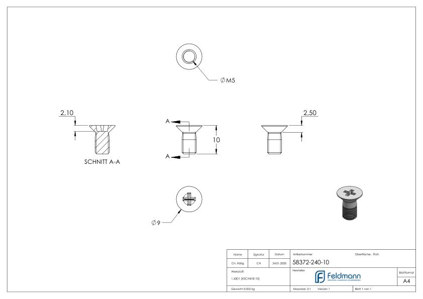 Senkkopfschraube M5x10, V2A DIN 965