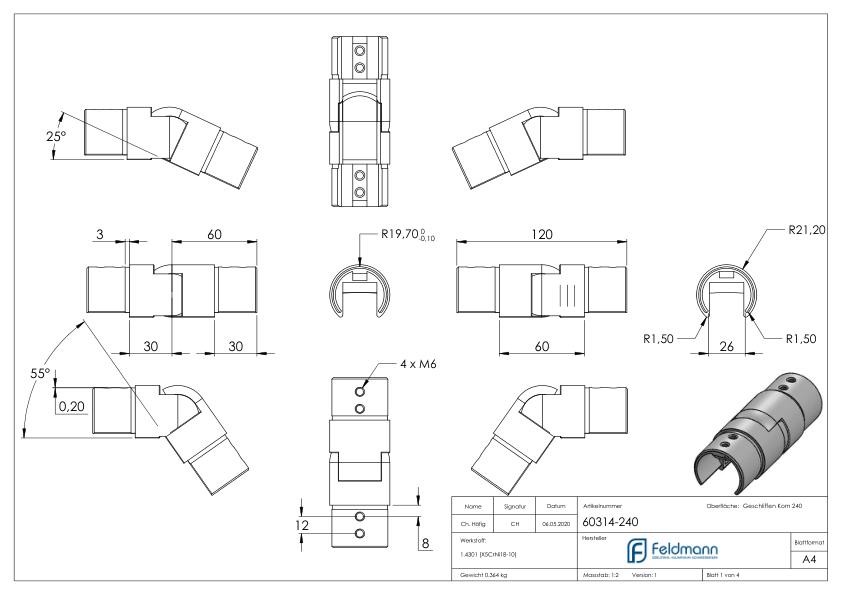 Verbinder flexibel für Nutrohr 42,4mm, V2A