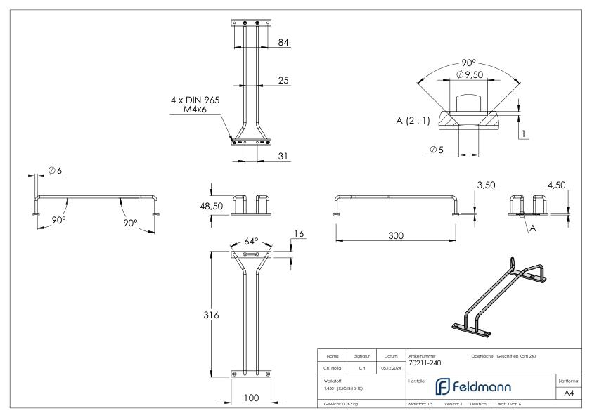 Glashalter, L: 300mm, V2A Glashalter, L: 300mm, V2A