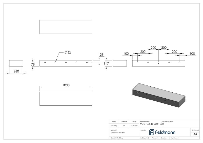 Dämmstreifen T=260mm für Montage-System FLEX:MOUNT PRO, L=1000mm