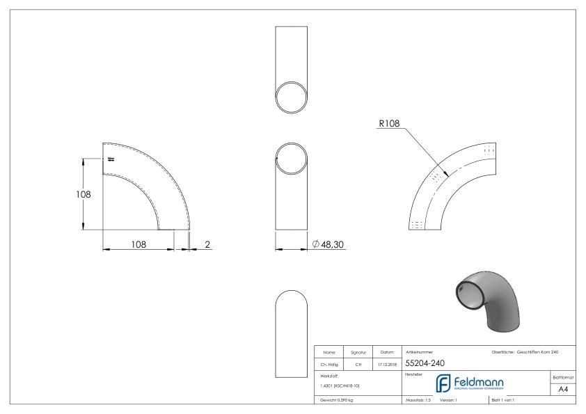 Schweißbogen 90°, 48,3x2,0mm, V2A