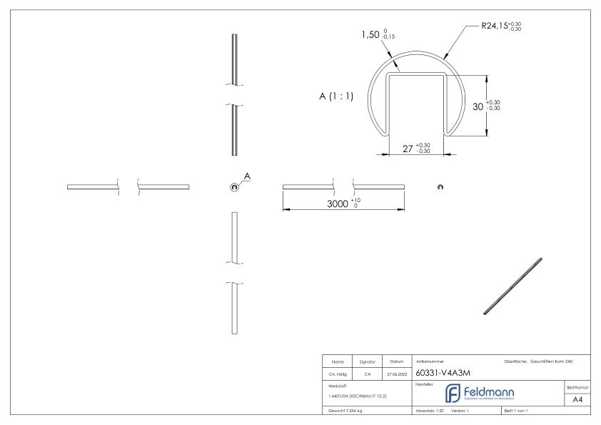 Nutrohr 48,3x1,5 mm, L: 3000mm, V4A