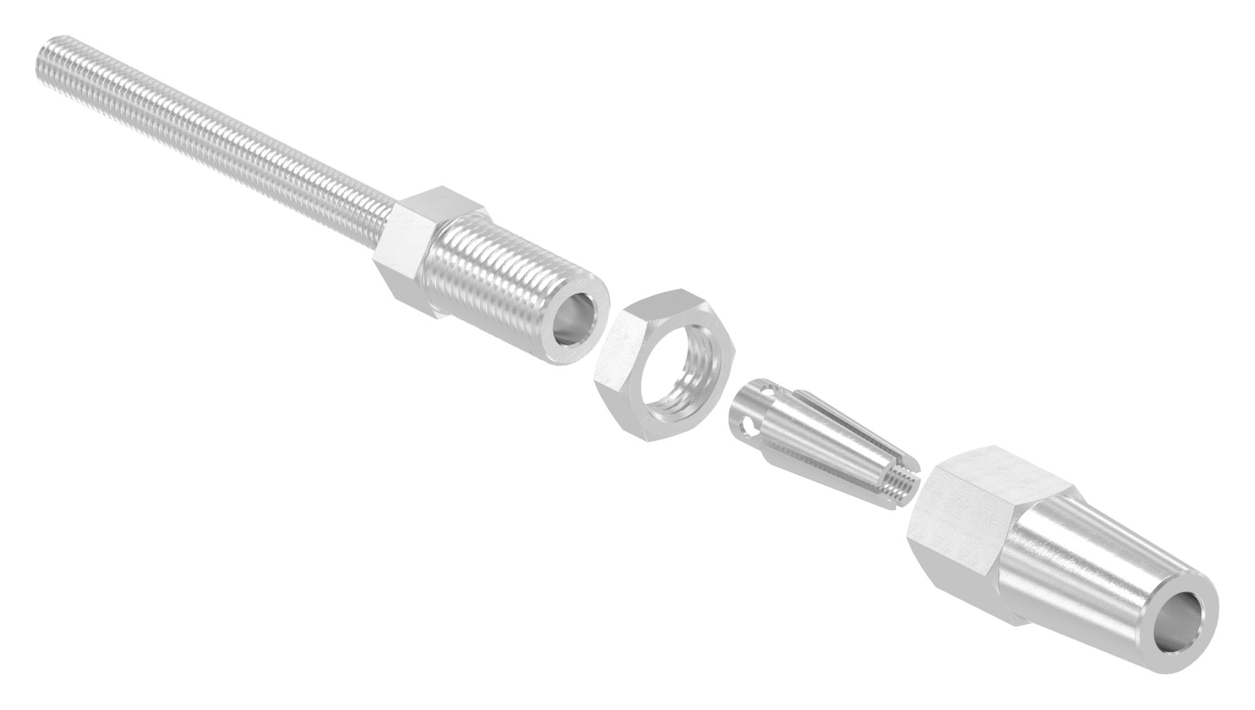 Gewindeterminal zur Selbstmontage für Seil Ø 8mm und Gewinde M10, V4A