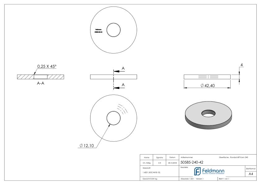 Platte, Ø 42,4mm, zum Aufschweißen, V2A