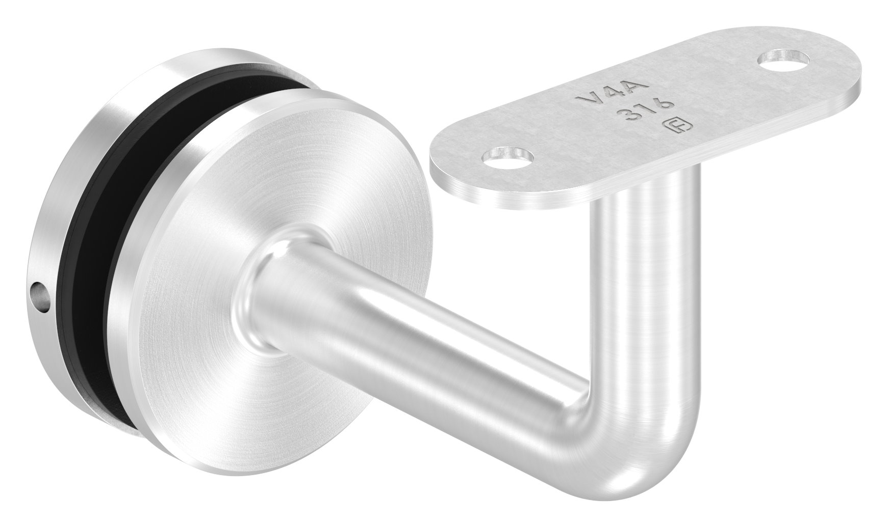 Handlaufhalter für Glas, Handlaufanschlussplatte flach, V4A Handlaufhalter für Glas, Handlaufanschlussplatte flach, V4A