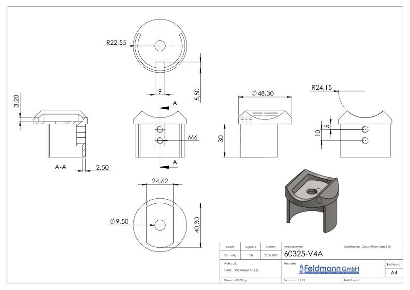 Adapter für Nutrohr-Anschluss 48,3mm, V4A Adapter für Nutrohr-Anschluss 48,3mm, V4A