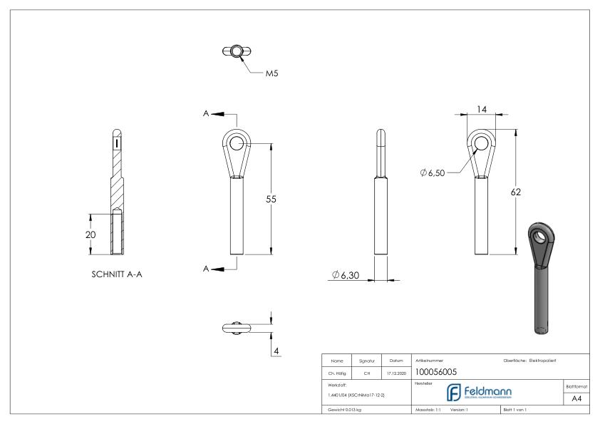 Augenenden mit Innengew. M5, V4A