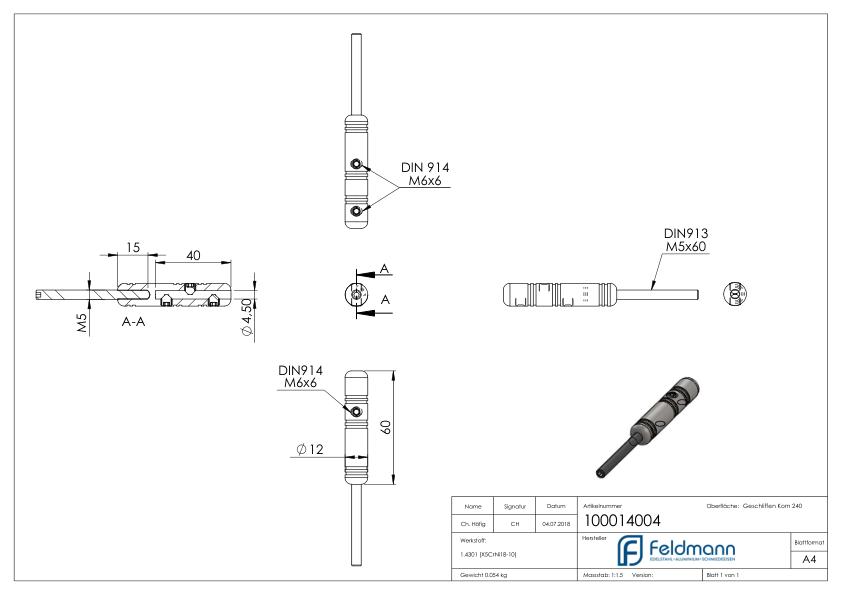 Gewindeterminal zur Selbstmontage, für 4mm Seil, V2A