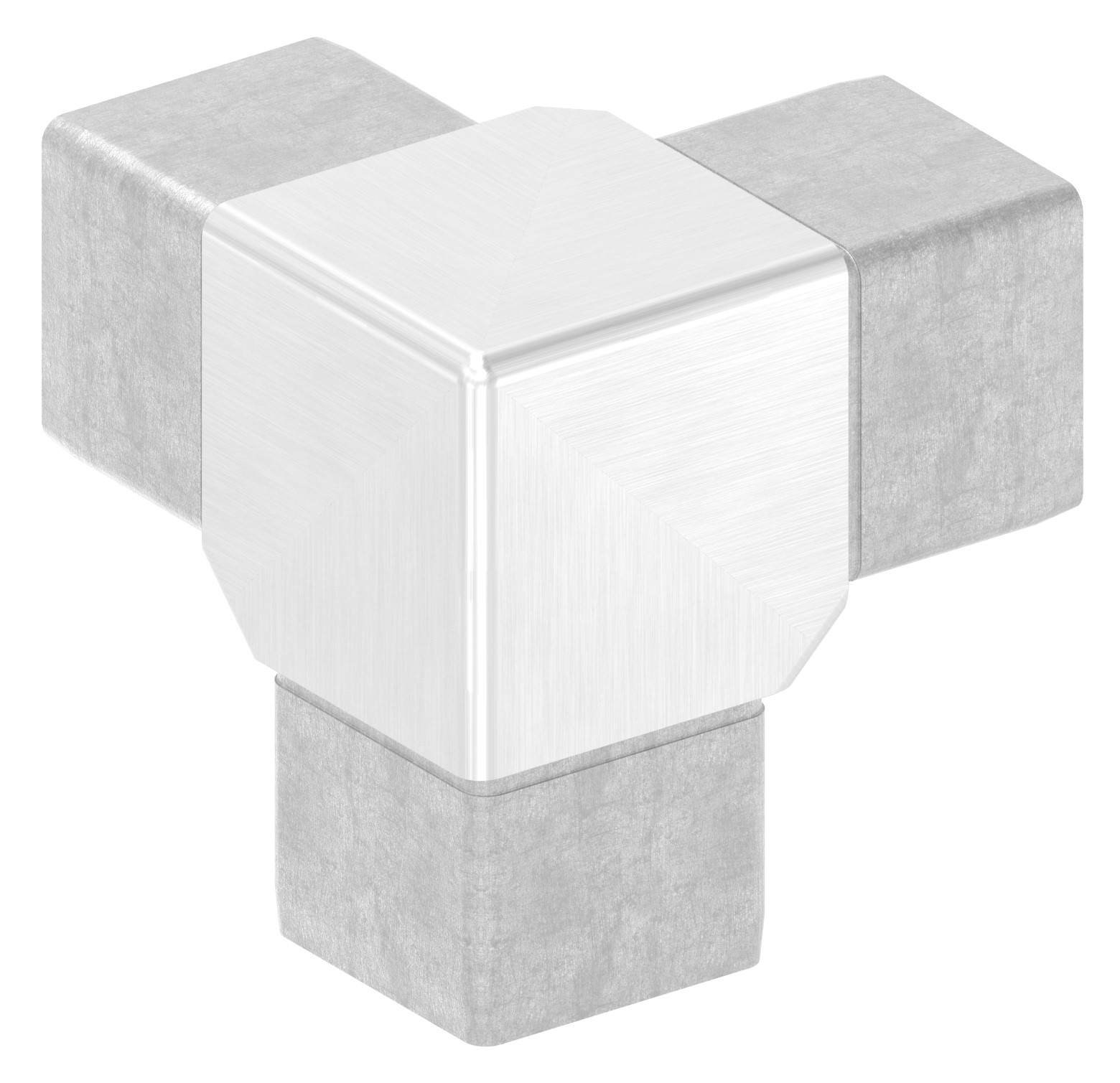 Eckstück 90° mit 3 Abgängen, für Rohr 40x40x2,0mm, V4A