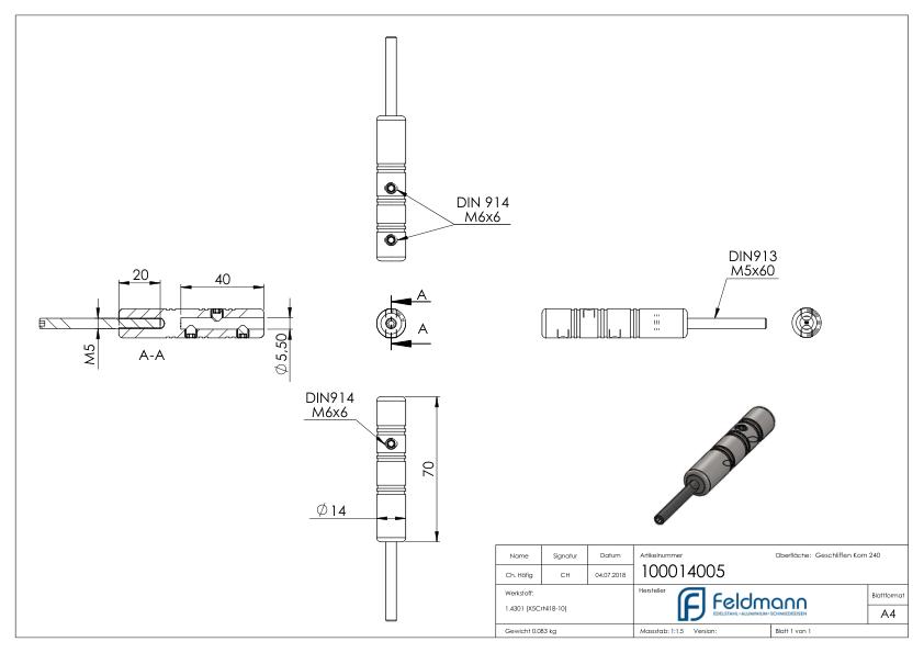 Gewindeterminal zur Selbstmontage, für 5mm Seil, V2A Gewindeterminal zur Selbstmontage, für 5mm Seil, V2A