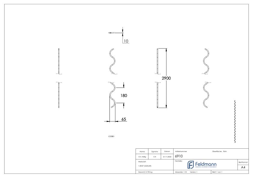 Wellenformstab aus Ø 10mm glatt, L=2,5m