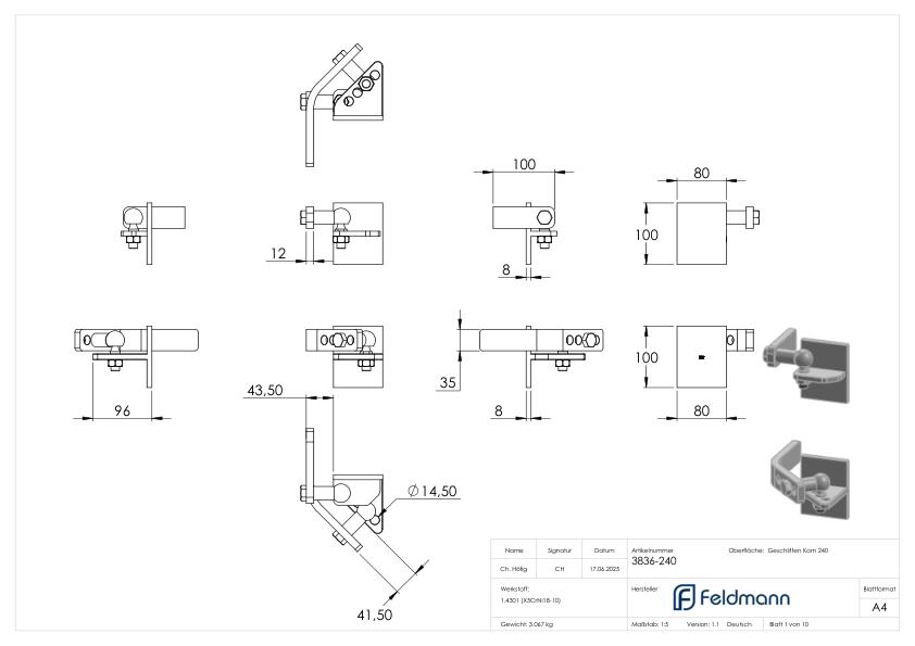 Hebetorbeschlag für Metallpfosten, Edelstahl V2A Hebetorbeschlag für Metallpfosten, Edelstahl V2A