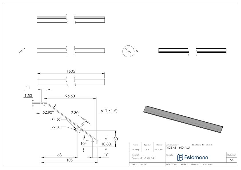 Design-Abdeckung für eleganza canopy, L: 1605mm, Aluminium E4/EV1