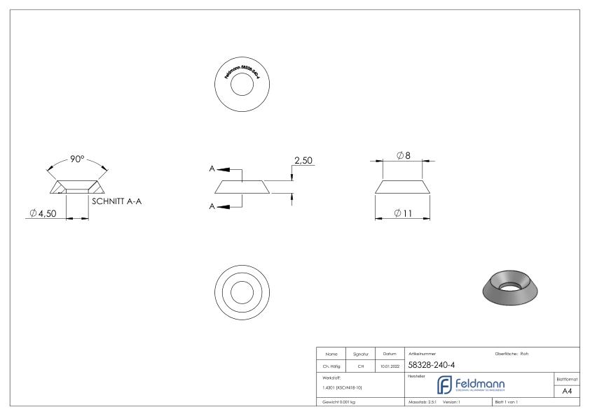 Schraubenrosette für Senkschrauben M4 DIN 7991 / ISO 10642, V2A