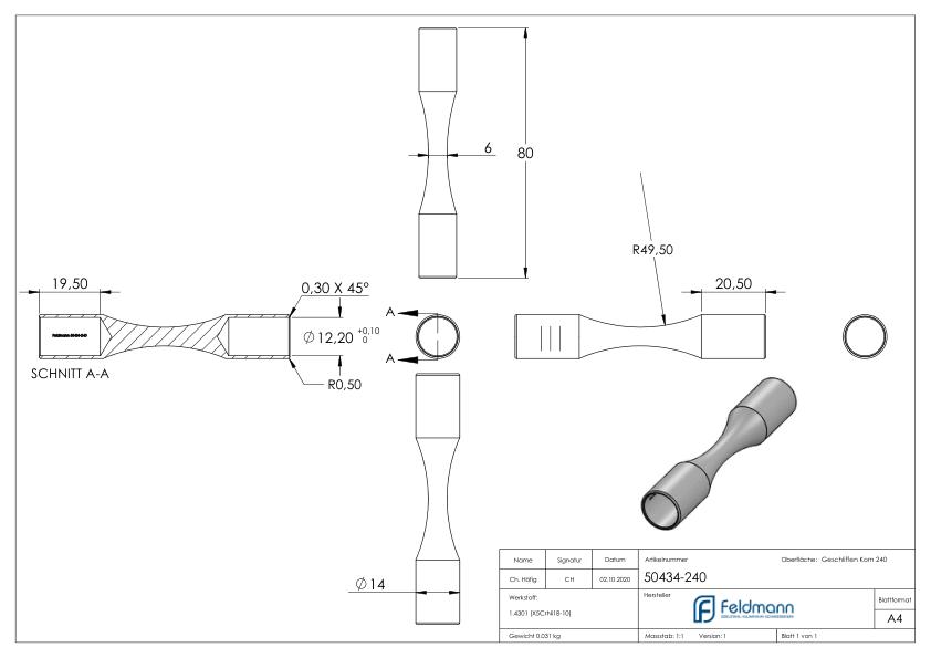 Rundstabverbinder (zum Biegen), für 12mm Rund, V2A