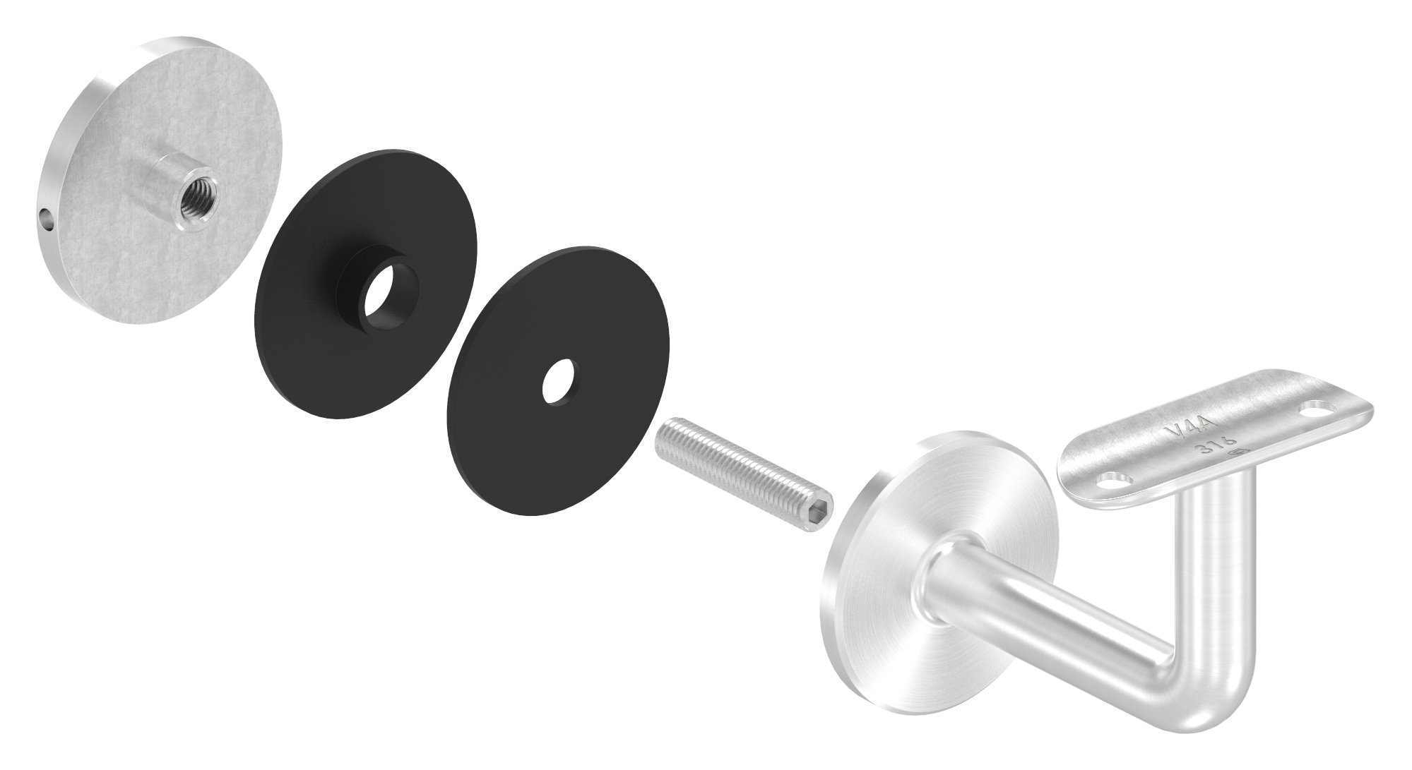 Handlaufhalter für Glas, Handlaufanschlussplatte 42,4mm, V4A Handlaufhalter für Glas, Handlaufanschlussplatte 42,4mm, V4A