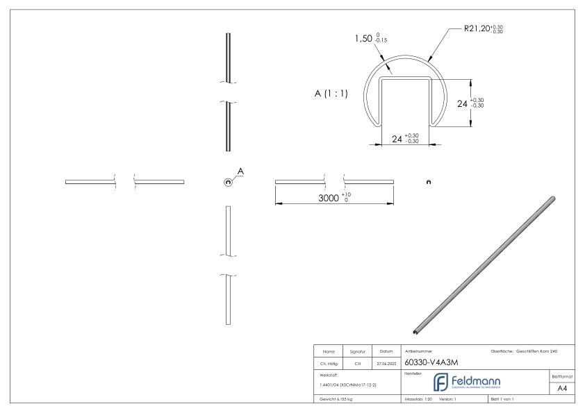 Nutrohr 42,4x1,5 mm, L: 3000mm, V4A