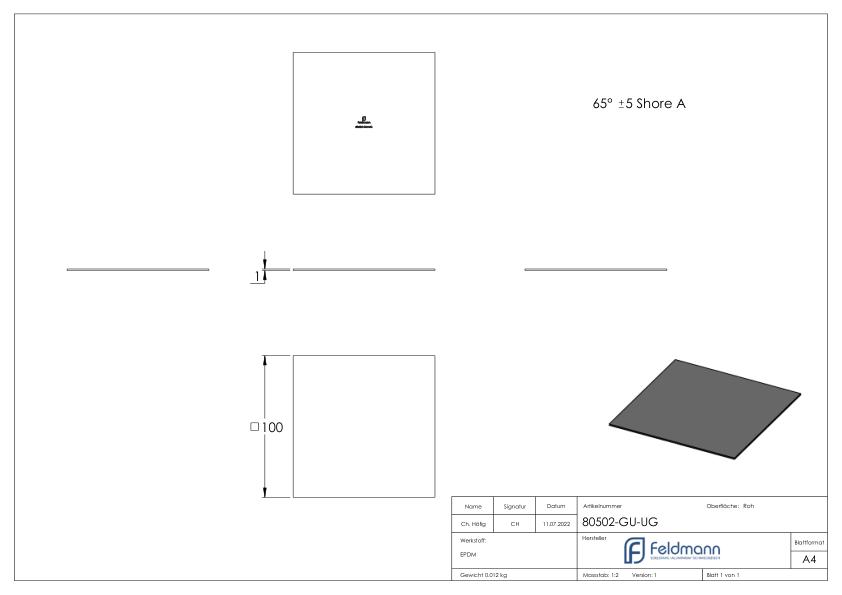 Unterleggummi 100x100x1mm, für Gummiset 80502-GU