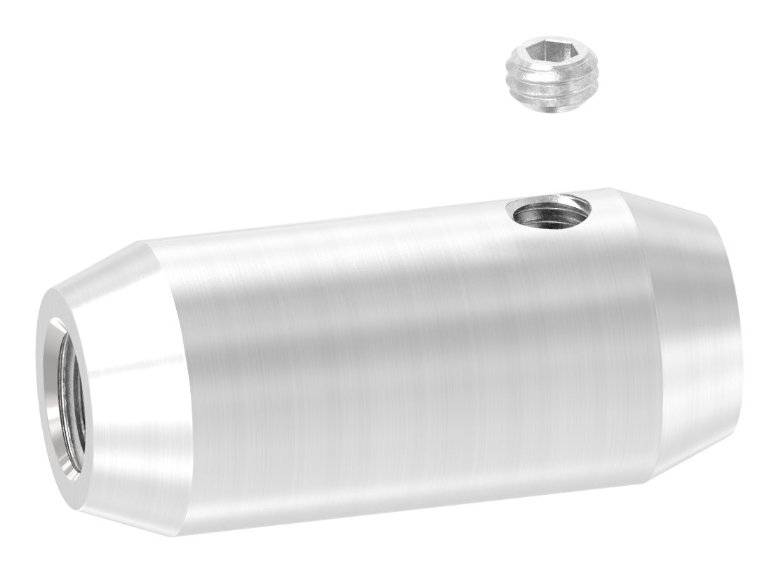 Stabverbinder Ø16mm mit Gewinde M8 und Bohrung 10mm, V2A Stabverbinder Ø16mm mit Gewinde M8 und Bohrung 10mm, V2A