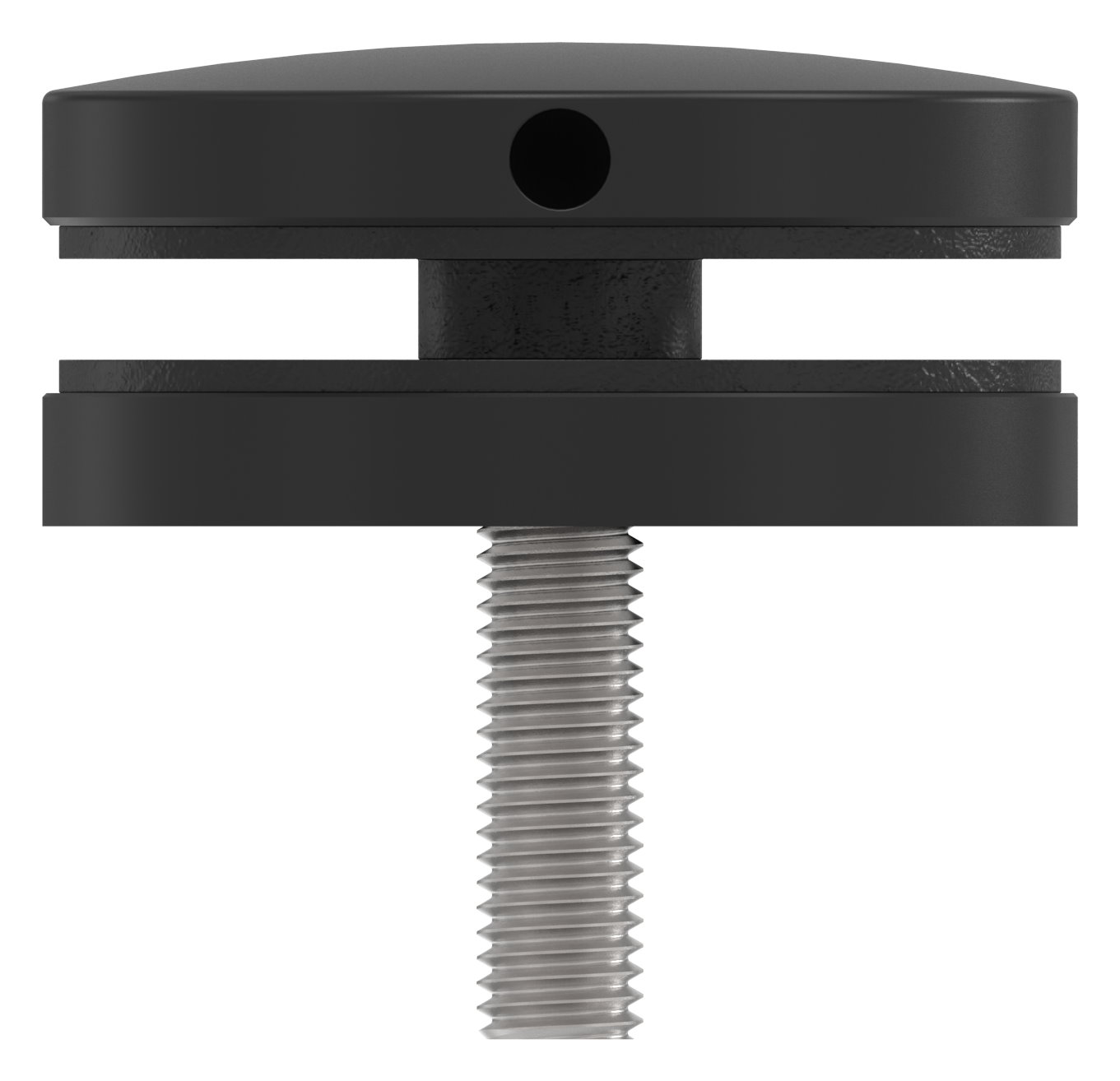 Glaspunkthalter 52mm, Anschluss: flach, V2A, pulverbeschichtet RAL 9005 schwarz matt Glaspunkthalter 52mm, Anschluss: flach, V2A, pulverbeschichtet RAL 9005 schwarz matt