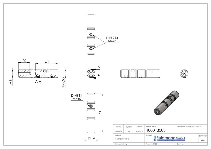 Gewindeterminal zur Selbstmontage, für 5mm Seil, V2A Gewindeterminal zur Selbstmontage, für 5mm Seil, V2A
