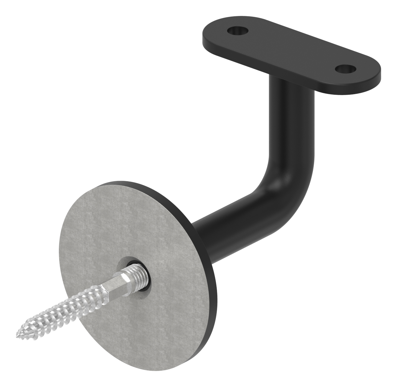 Handlaufhalter mit flacher Platte, (Ronde und Bügel verschweißt), V2A in RAL 9005 beschichtet