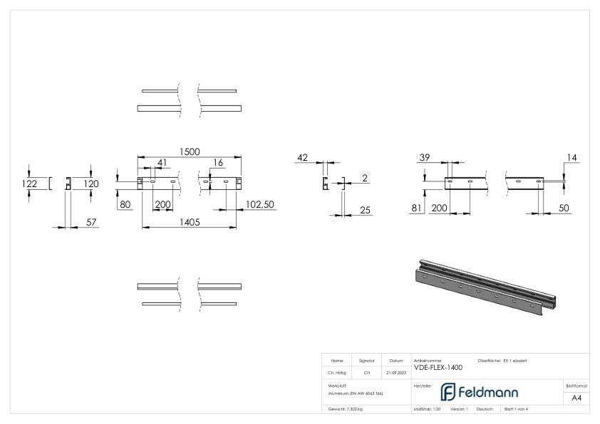 FLEX:MOUNT PRO Profil-Set für eleganza canopy Vordach 1400