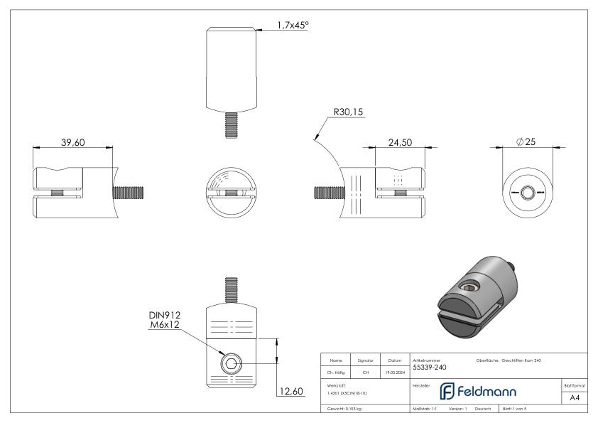 Blechhalter, Ø 25mm, Anschluss: 60,3mm, V2A