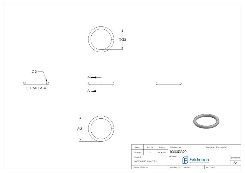 Ring 3x31mm V4A