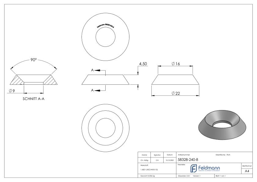 Schraubenrosette für Senkschrauben M8 DIN 7991 / ISO 10642, V2A