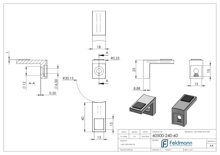 Halteboden mit Anschluss 60,3mm, V2A