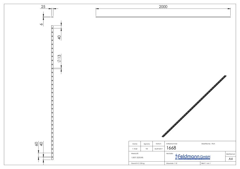Lochleiste S235JR, 25x6mm, Lochabstand 60mm, 2m