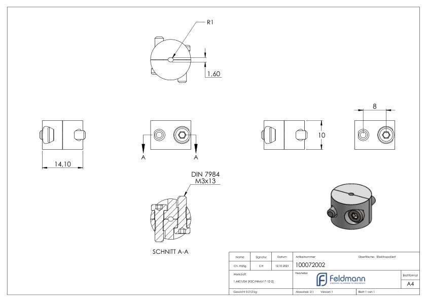 Rundklemme 2-teilig für Seil Ø 2mm, V4A