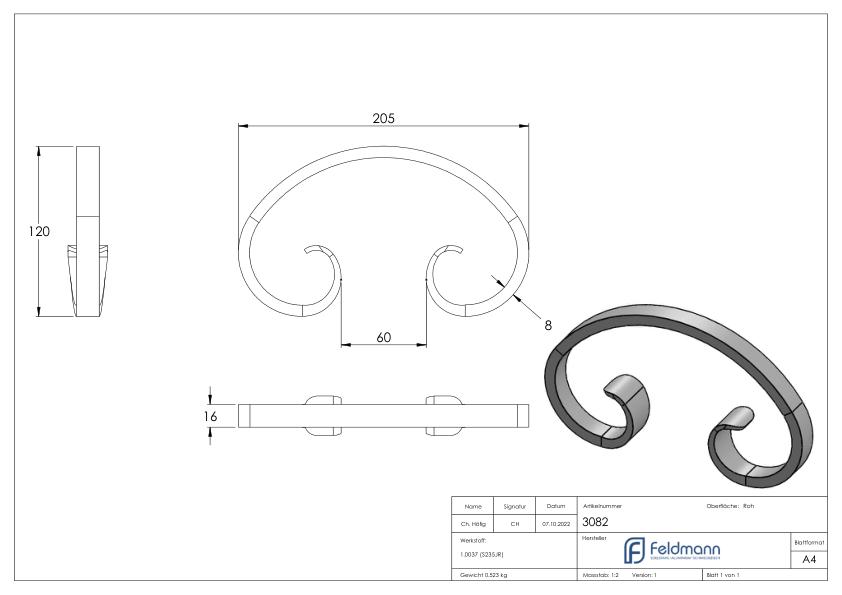 C-Schnecke 16x8mm, 125x205mm