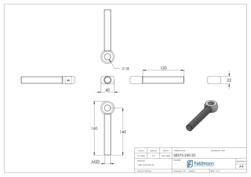 Augenschraube M20x140, V2A, DIN 444 Augenschraube M20x140, V2A, DIN 444