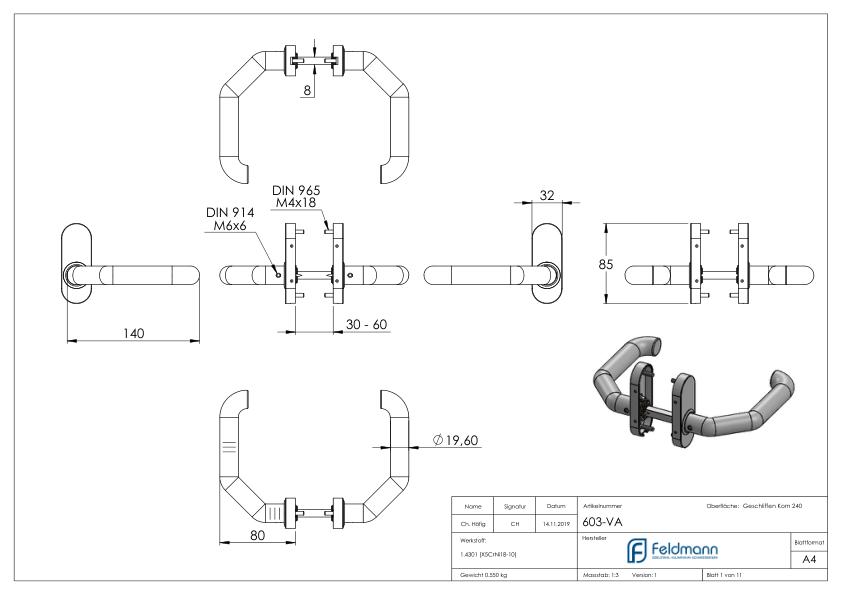 Türdrücker-Paar, V2A Türdrücker-Paar, V2A
