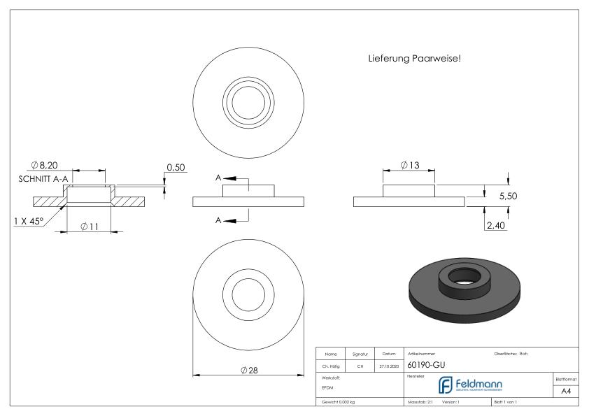 Gummipaar für 30mm Glaspunkthalter