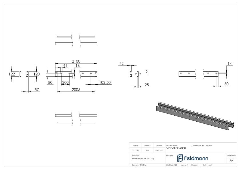 FLEX:MOUNT PRO Profil-Set für eleganza canopy Vordach 2000