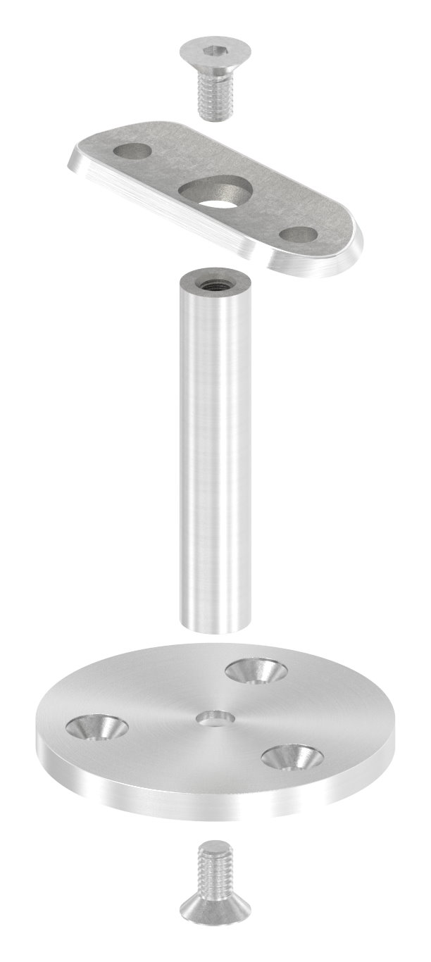 Handlaufstütze mit Ronde, Handlaufanschlussplatte gerade, V2A