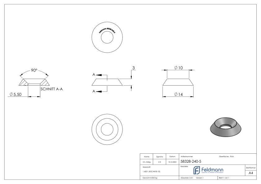 Schraubenrosette für Senkschrauben M5 DIN 7991 / ISO 10642, V2A
