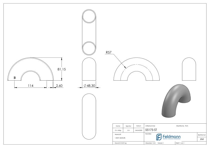 Schweißbogen 180°, 48,3x2,6mm Schweißbogen 180°, 48,3x2,6mm