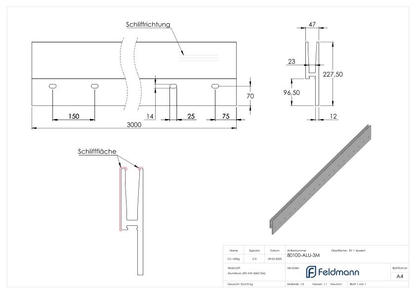 Alu-Profil ELEGANZA STRONG, seitliche Montage, L: 3000mm
