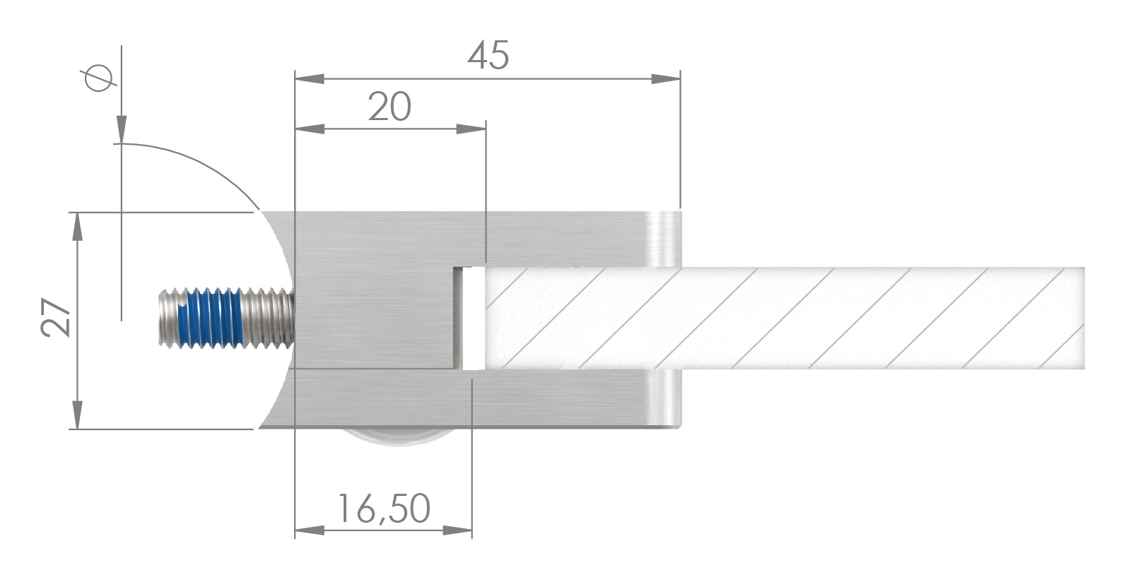 Glasklemme Mod. 11, Anschluss: 33,7mm, V2A