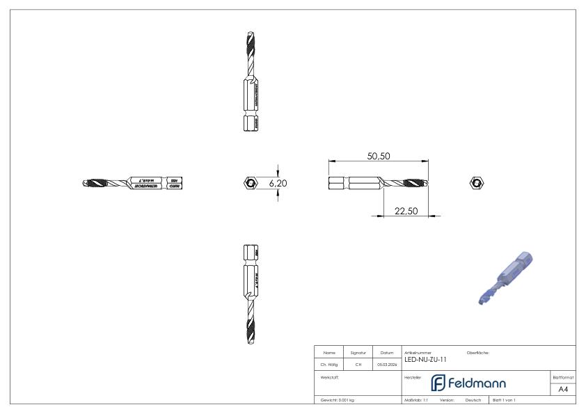 Kombi Gewindebohrer BIT HSS M4x0,7