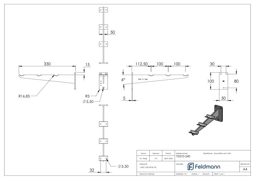 Tablettrutschenträger, für Rohr 33,7mm, V2A